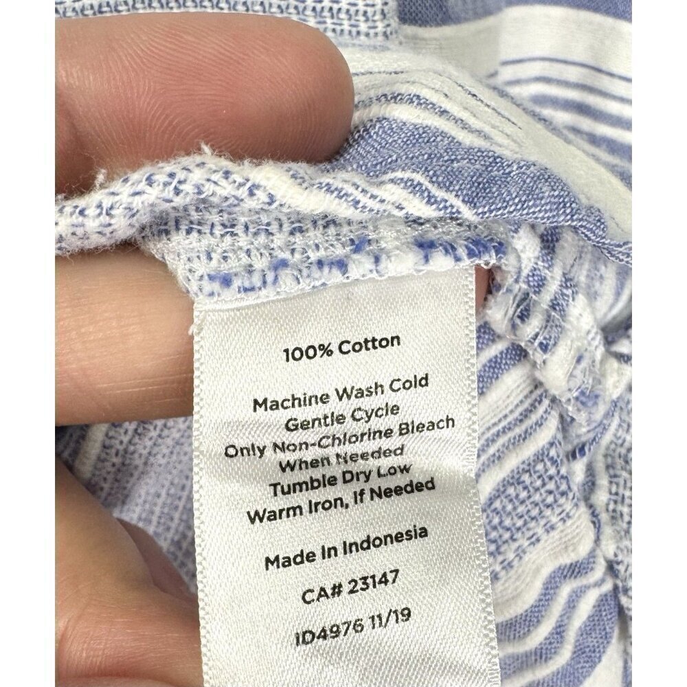 Talbots Roll Tab Sleeve Top Womens Small Blue White Stripe Collared Cotton EUC - Picture 5 of 8